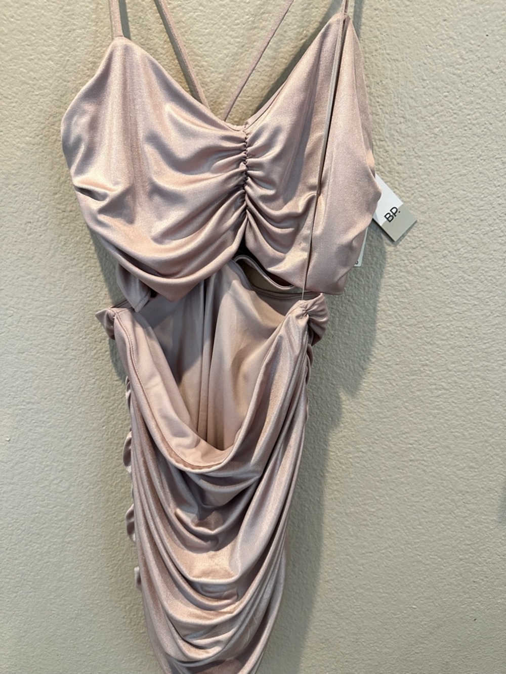 bp Ruched Satin Mini Dress in Light Blush